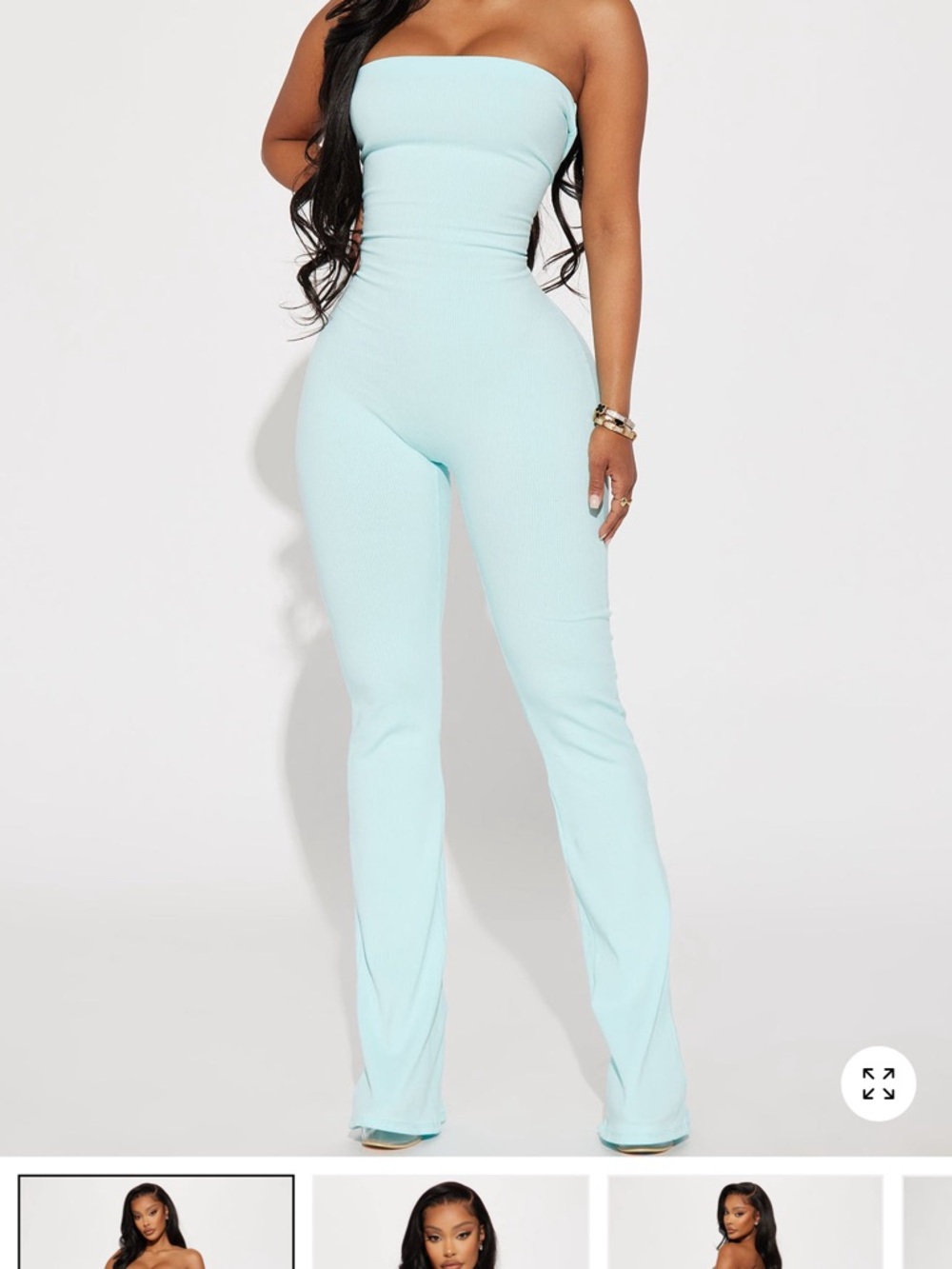 Fashion Nova Alayna Snatched Strapless Flare Jumpsuit in Pale Blue